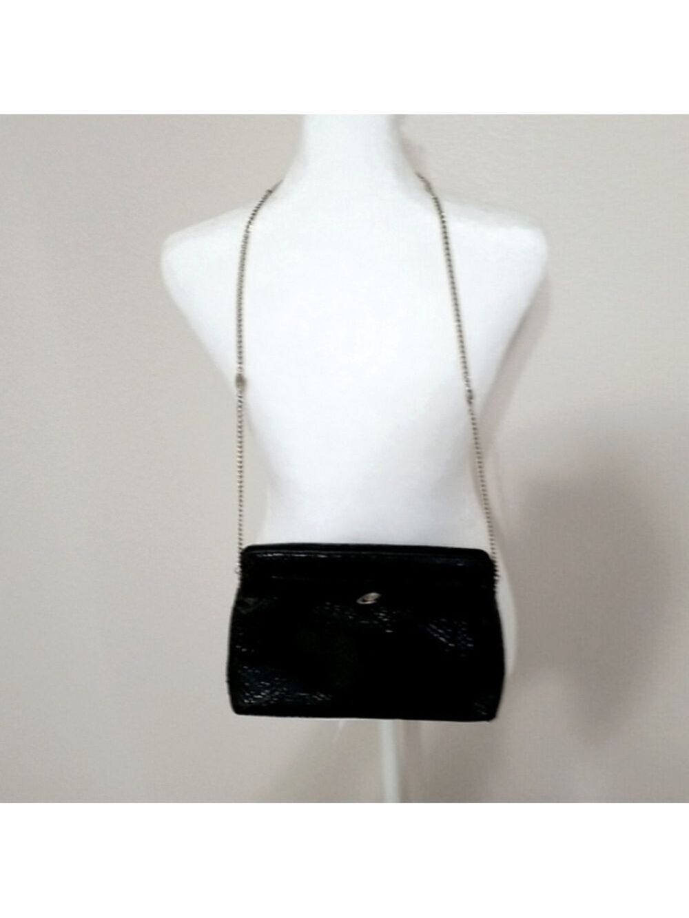 Esteve Vintage Snakeskin Clutch Shoulder Purse Black Small